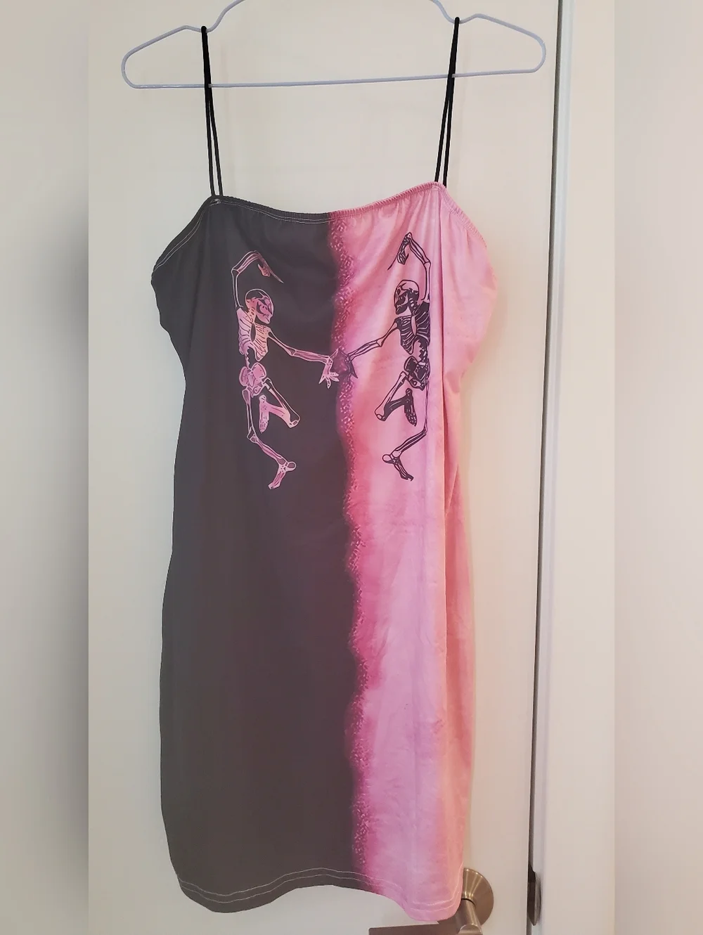 Shein $3/25 Pink Black Split Skeleton Dancing Strappy Dress Halloween Size L - Picture 2 of 3